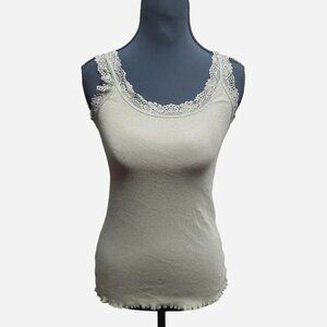 Y2k Top Medium Olive Green Sleeveless Bella Elena Lace Trim Fairy Boho Vavonne